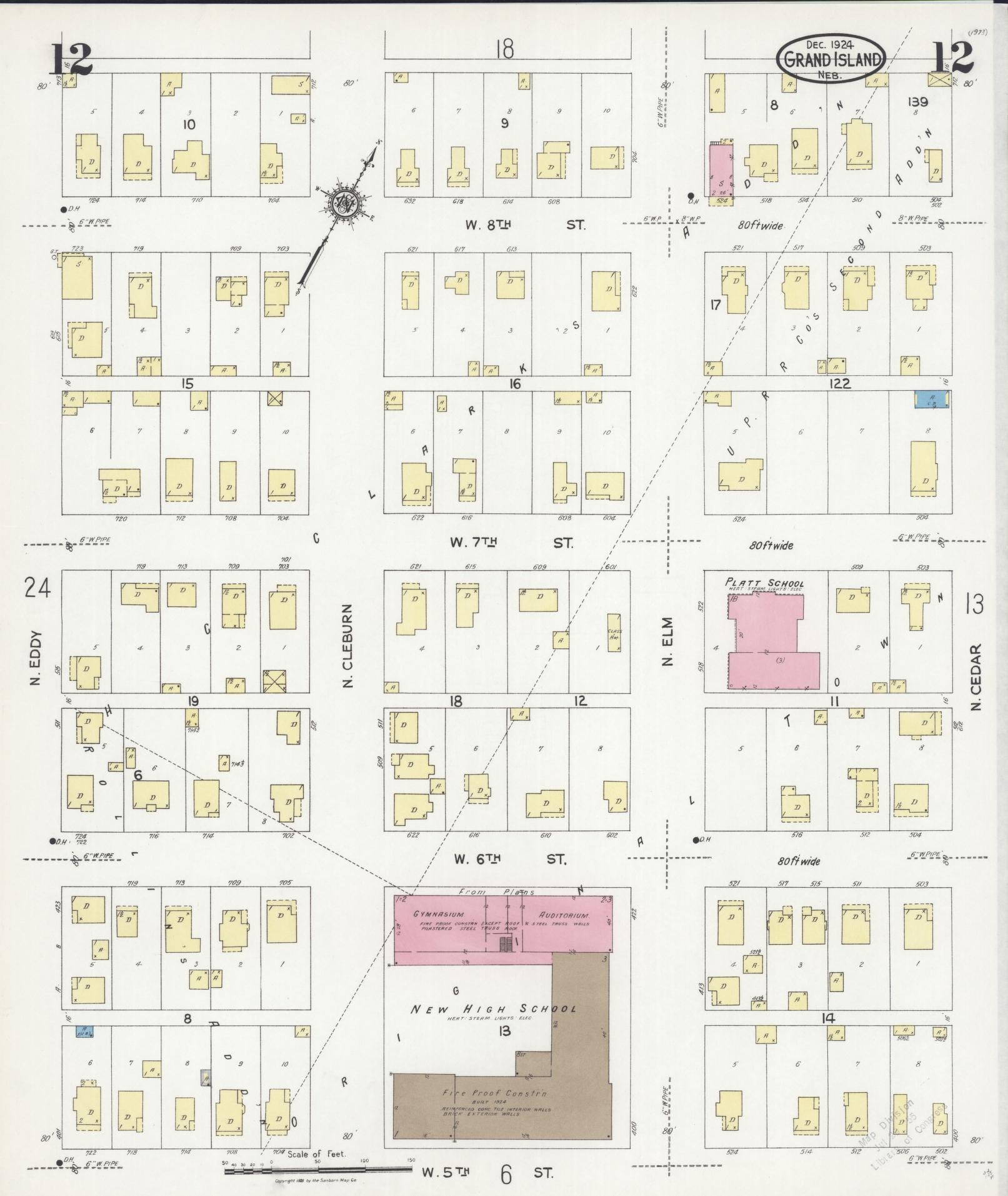 Sanborn Fire Insurance Map from Grand Island, Hall County, Nebraska (1924), Sheet #0012 - Complete Map Set gallery image, historic Sanborn map, vintage wall art, Nebraska Nebraska