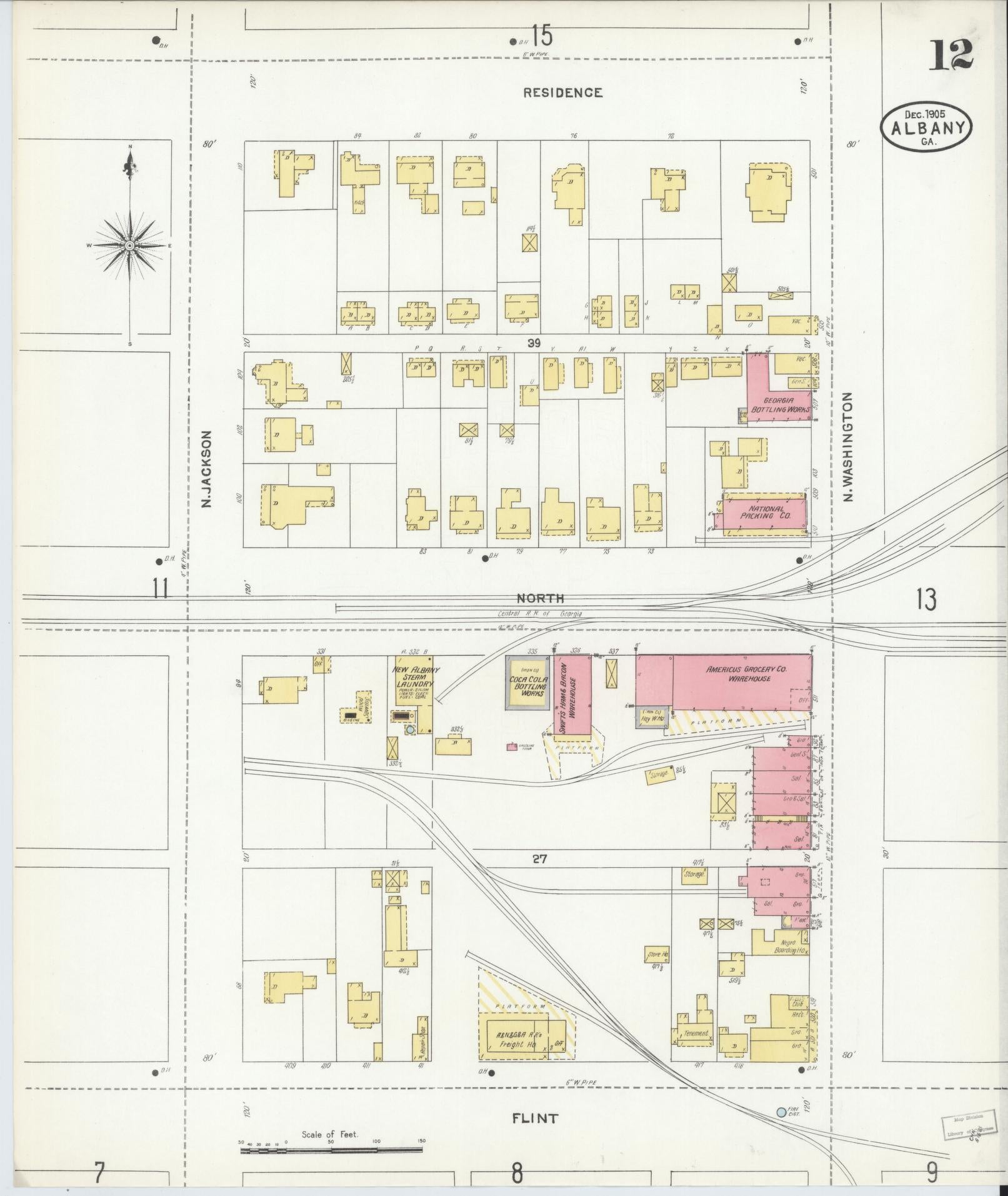 Sanborn Fire Insurance Map from Albany, Dougherty County, Georgia (1905), Sheet #0012 - Complete Map Set gallery image, historic Sanborn map, vintage wall art, Georgia Georgia