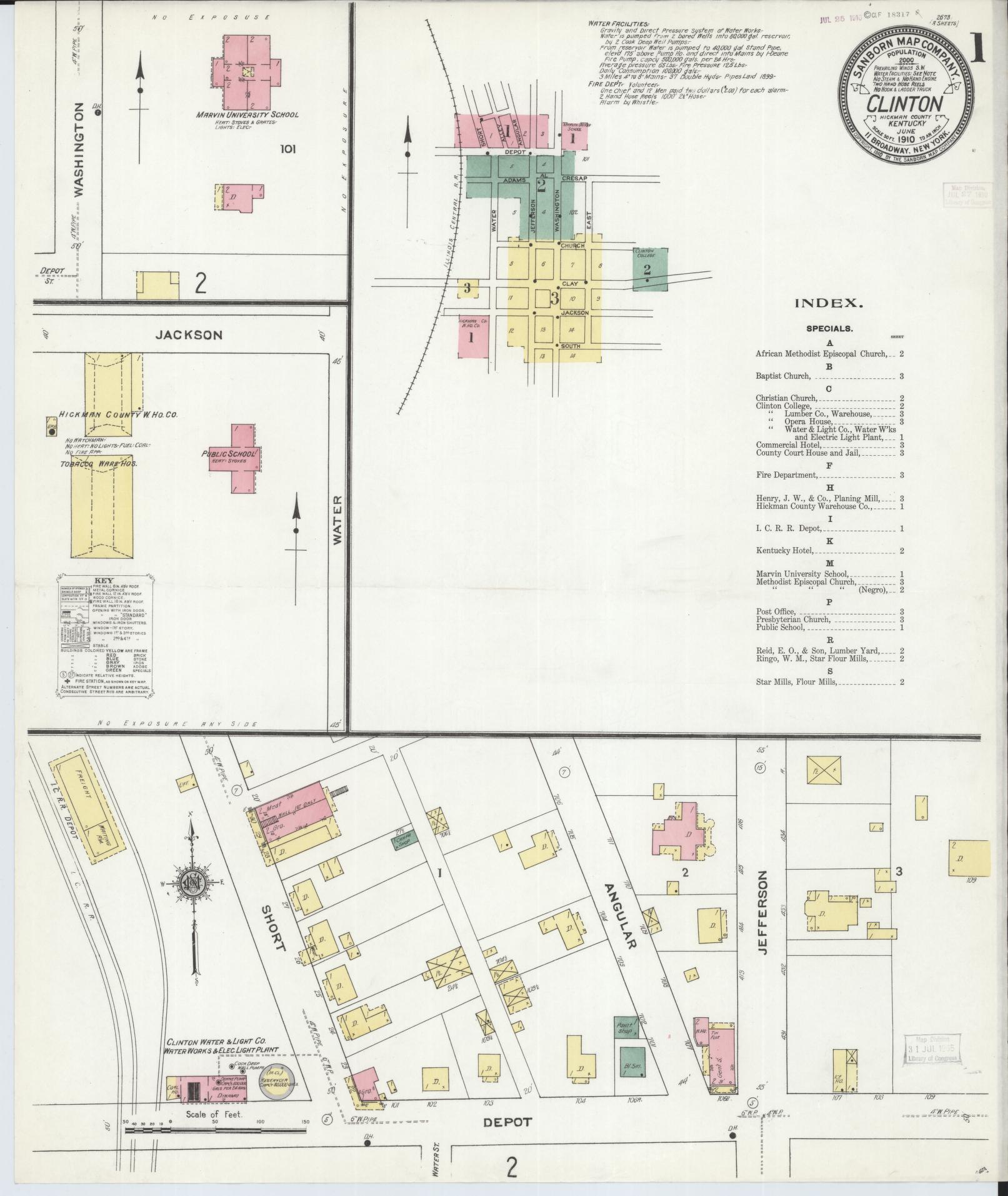 Sanborn Fire Insurance Map from Clinton, Hickman County, Kentucky (1910), Sheet #0001 - Complete Map Set gallery image, historic Sanborn map, vintage wall art, Kentucky Kentucky