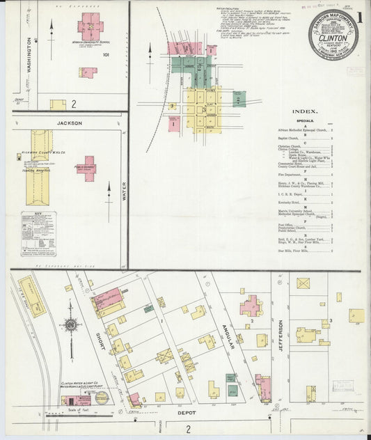 Sanborn Fire Insurance Map from Clinton, Hickman County, Kentucky (1910), Sheet #0001 - Complete Map Set gallery image, historic Sanborn map, vintage wall art, Kentucky Kentucky