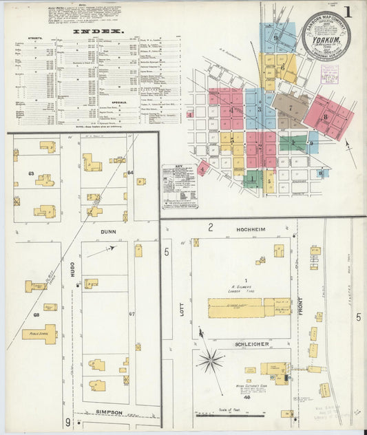 Sanborn Fire Insurance Map from Yoakum, De Witt And Lavaca Counties, Texas (1904), Sheet #0001 - Complete Map Set gallery image, historic Sanborn map, vintage wall art, Texas Texas