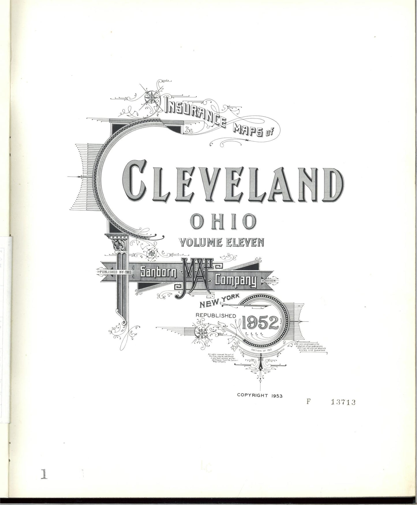 Sanborn Fire Insurance Map from Cleveland, Cuyahoga County, Ohio (1952), Sheet #0001 - Complete Map Set gallery image, historic Sanborn map, vintage wall art, Ohio Ohio