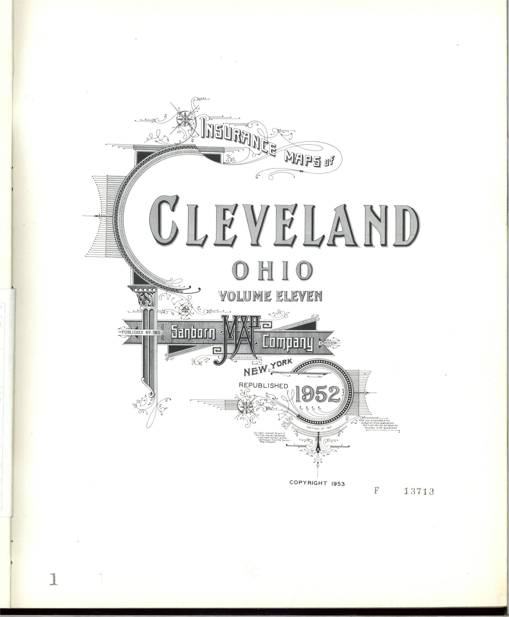 Sanborn Fire Insurance Map from Cleveland, Cuyahoga County, Ohio (1952), Sheet #0001 - Complete Map Set gallery image, historic Sanborn map, vintage wall art, Ohio Ohio