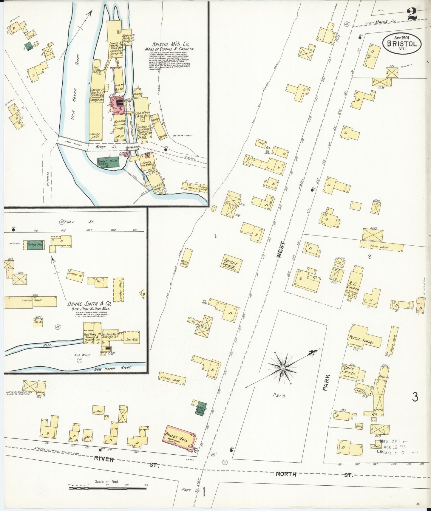 Sanborn Fire Insurance Map from Bristol, Addison County, Vermont (1901), Sheet #0002 - Complete Map Set gallery image, historic Sanborn map, vintage wall art, Vermont Vermont