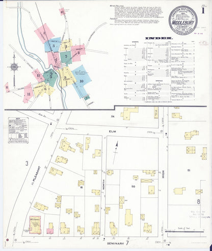 Sanborn Fire Insurance Map from Middlebury, Addison County, Vermont (1910), Sheet #0001 - Complete Map Set gallery image, historic Sanborn map, vintage wall art, Vermont Vermont