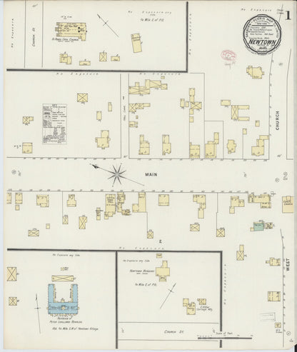 Sanborn Fire Insurance Map from Newtown, Fairfield County, Connecticut (1895), Sheet #0001 - Complete Map Set gallery image, historic Sanborn map, vintage wall art, Connecticut Connecticut