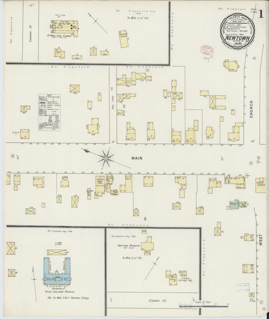 Sanborn Fire Insurance Map from Newtown, Fairfield County, Connecticut (1895), Sheet #0001 - Complete Map Set gallery image, historic Sanborn map, vintage wall art, Connecticut Connecticut