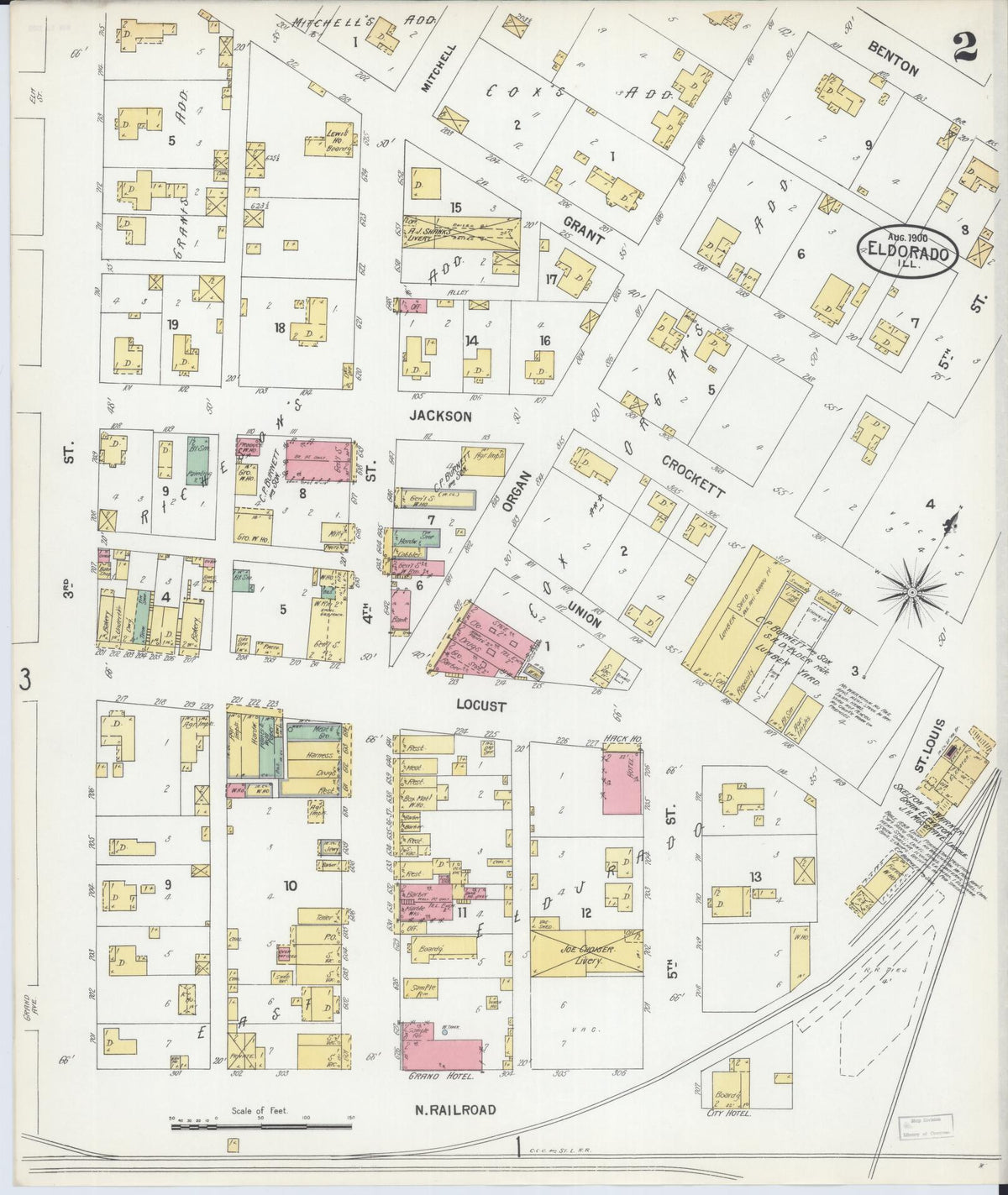 Sanborn Fire Insurance Map from Eldorado, Saline County, Illinois (1900), Sheet #0002 - Complete Map Set gallery image, historic Sanborn map, vintage wall art, Illinois Illinois