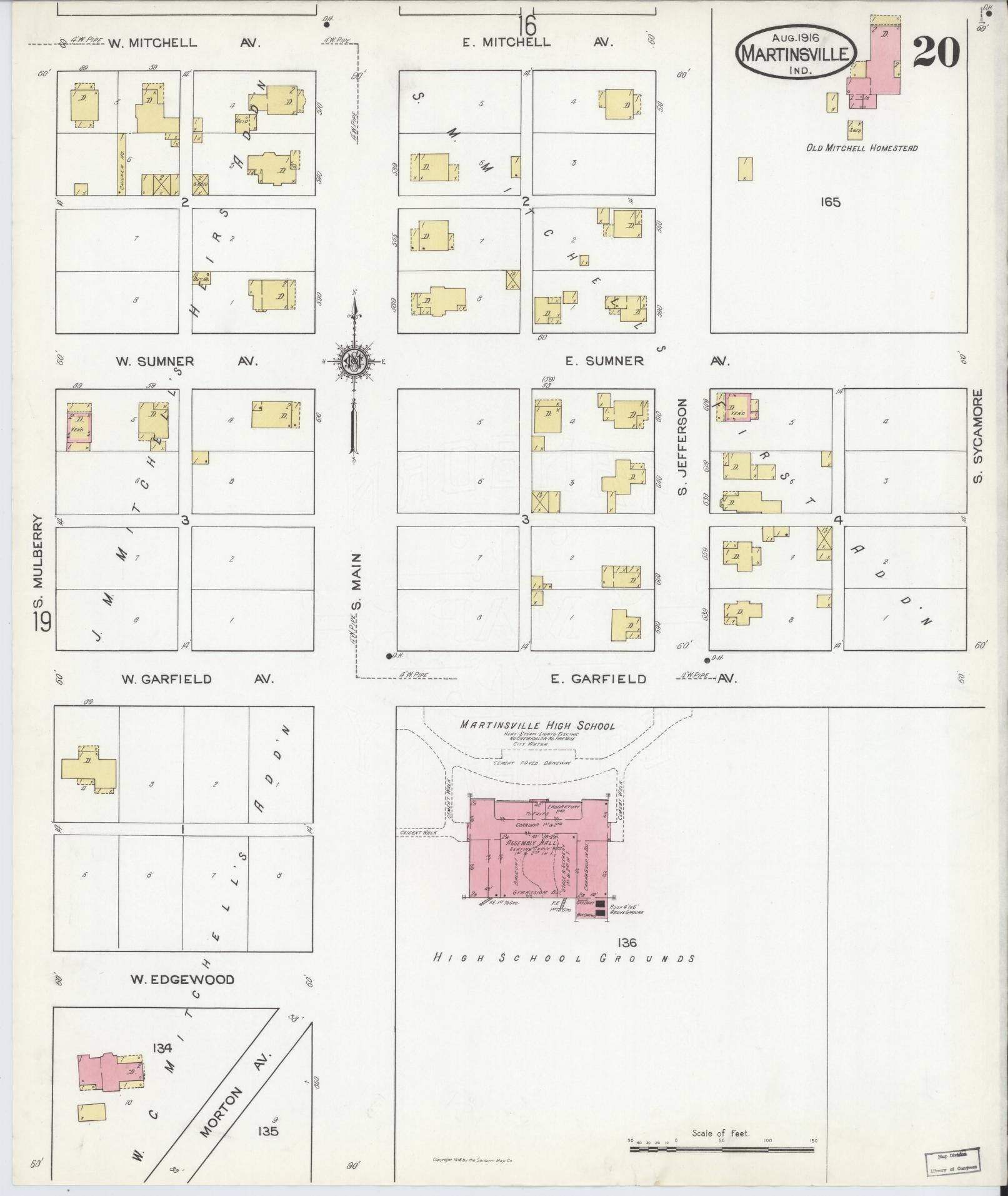 Sanborn Fire Insurance Map from Martinsville, Morgan County, Indiana (1916), Sheet #0020 - Complete Map Set gallery image, historic Sanborn map, vintage wall art, Indiana Indiana