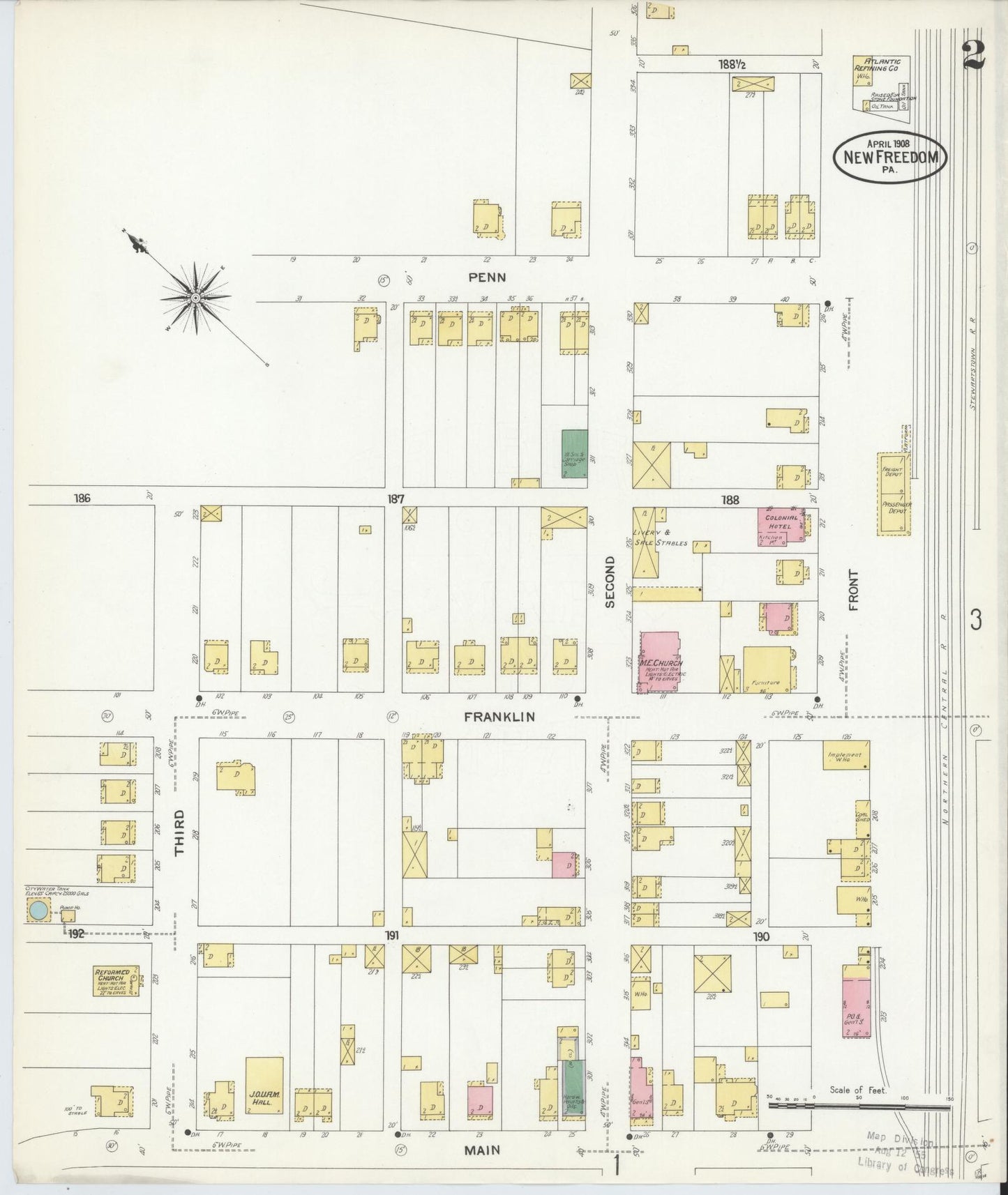 Sanborn Fire Insurance Map from New Freedom, York County, Pennsylvania (1908), Sheet #0002 - Complete Map Set gallery image, historic Sanborn map, vintage wall art, Pennsylvania Pennsylvania