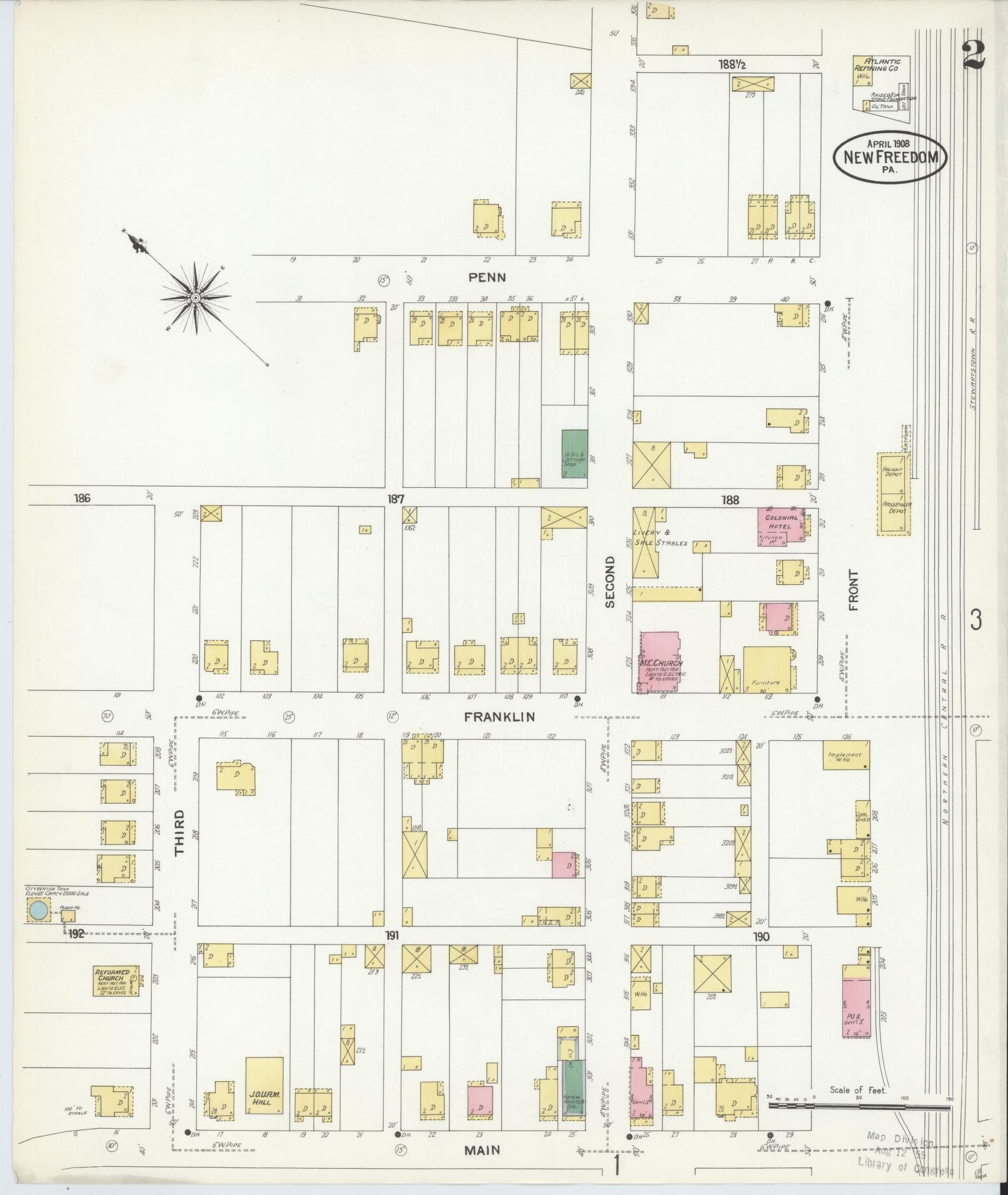 Sanborn Fire Insurance Map from New Freedom, York County, Pennsylvania (1908), Sheet #0002 - Complete Map Set gallery image, historic Sanborn map, vintage wall art, Pennsylvania Pennsylvania
