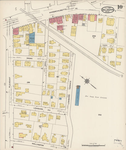 Sanborn Fire Insurance Map from Arlington, Middlesex County, Massachusetts (1922), Sheet #0010 - Historic Sanborn Fire Insurance Map Print, vintage old map wall art, antique decor, genealogy gift, Massachusetts Massachusetts map