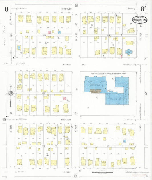 Sanborn Fire Insurance Map from Manhattan, Riley County, Kansas (1930), Sheet #0008 - Historic Sanborn Fire Insurance Map Print, vintage old map wall art, antique decor, genealogy gift, Kansas Kansas map