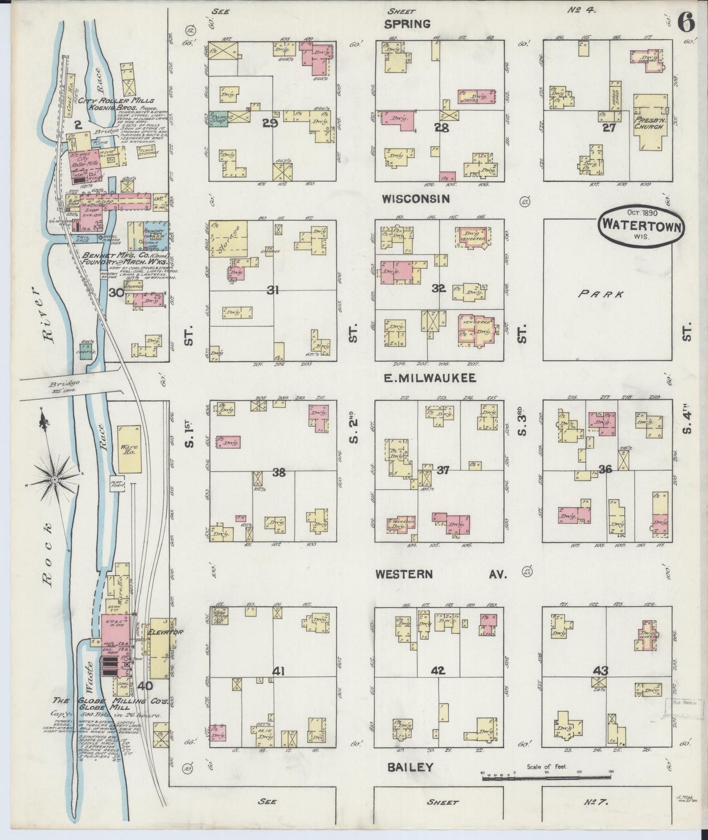 Sanborn Fire Insurance Map from Watertown, Jefferson County, Wisconsin (1890), Sheet #0006 - Complete Map Set gallery image, historic Sanborn map, vintage wall art, Wisconsin Wisconsin