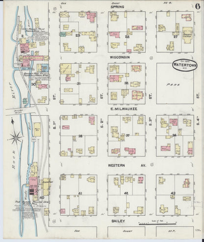 Sanborn Fire Insurance Map from Watertown, Jefferson County, Wisconsin (1890), Sheet #0006 - Complete Map Set gallery image, historic Sanborn map, vintage wall art, Wisconsin Wisconsin