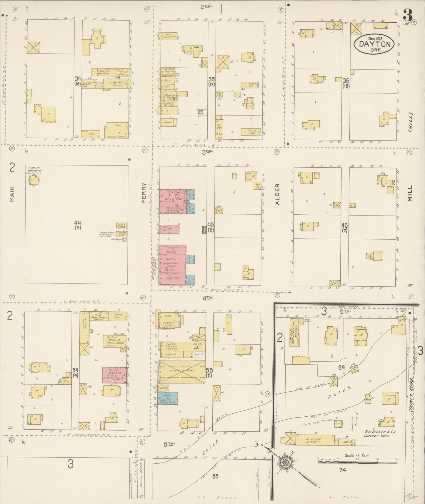 Sanborn Fire Insurance Map from Dayton, Yamhill County, Oregon (1912), Sheet #0003 - Complete Map Set gallery image, historic Sanborn map, vintage wall art, Oregon Oregon