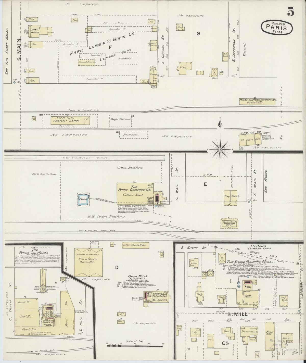 Sanborn Fire Insurance Map from Paris, Lamar County, Texas (1888), Sheet #0005 - Complete Map Set gallery image, historic Sanborn map, vintage wall art, Texas Texas