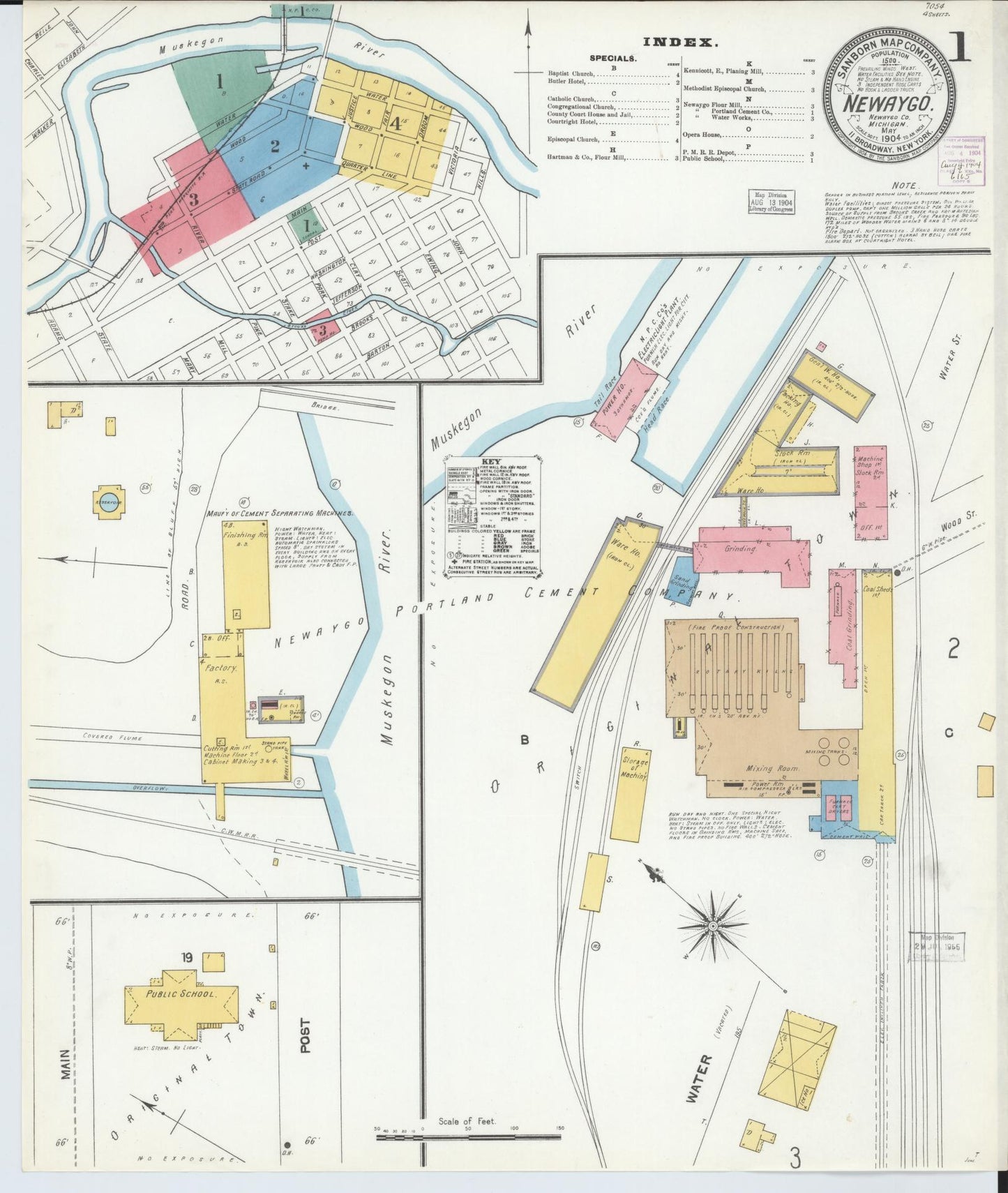 Sanborn Fire Insurance Map from Newaygo, Newaygo County, Michigan (1904), Sheet #0001 - Complete Map Set gallery image, historic Sanborn map, vintage wall art, Michigan Michigan