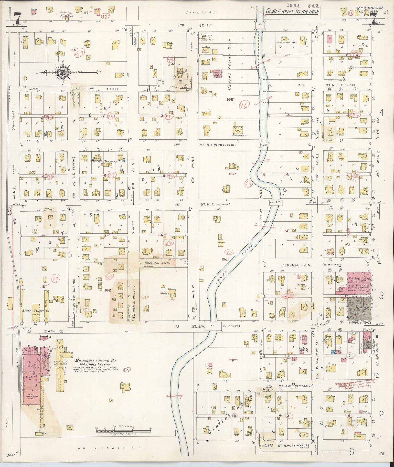 Sanborn Fire Insurance Map from Hampton, Franklin County, Iowa (1944), Sheet #0007 - Historic Sanborn Fire Insurance Map Print, vintage old map wall art