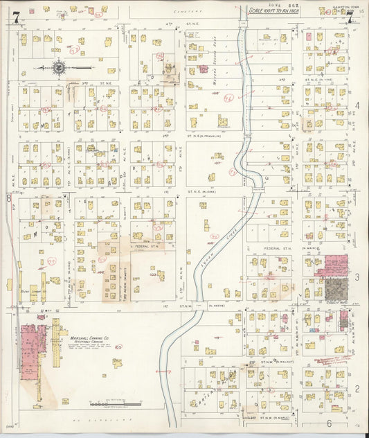 Sanborn Fire Insurance Map from Hampton, Franklin County, Iowa (1944), Sheet #0007 - Historic Sanborn Fire Insurance Map Print, vintage old map wall art