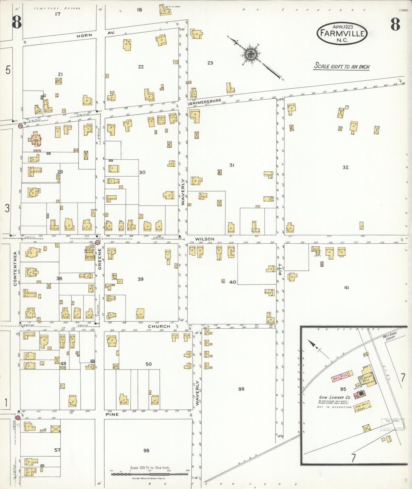 Sanborn Fire Insurance Map from Farmville, Pitt County, North Carolina (1923), Sheet #0008 - Complete Map Set gallery image, historic Sanborn map, vintage wall art, North Carolina North Carolina