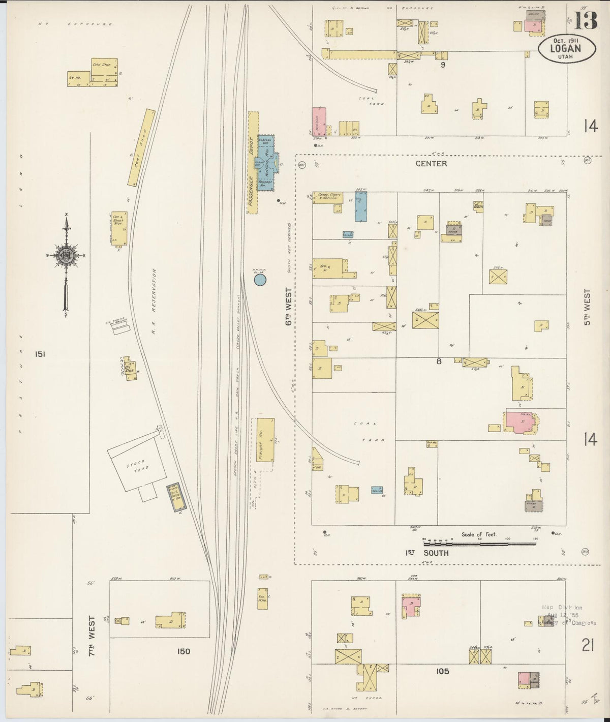 Sanborn Fire Insurance Map from Logan, Cache County, Utah (1911), Sheet #0013 - Complete Map Set gallery image, historic Sanborn map, vintage wall art, Utah Utah