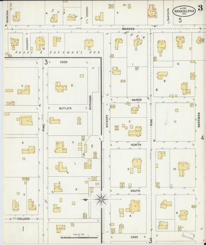 Sanborn Fire Insurance Map from Arkadelphia, Clark County, Arkansas (1901), Sheet #0003 - Complete Map Set gallery image, historic Sanborn map, vintage wall art, Arkansas Arkansas