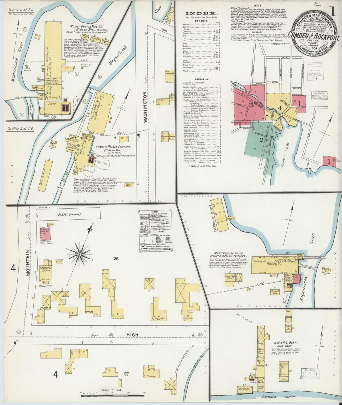 Sanborn Fire Insurance Map from Camden, Knox County, Maine (1904), Sheet #0001 - Complete Map Set gallery image, historic Sanborn map, vintage wall art, Maine Maine