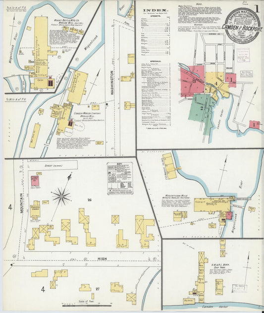 Sanborn Fire Insurance Map from Camden, Knox County, Maine (1904), Sheet #0001 - Complete Map Set gallery image, historic Sanborn map, vintage wall art, Maine Maine