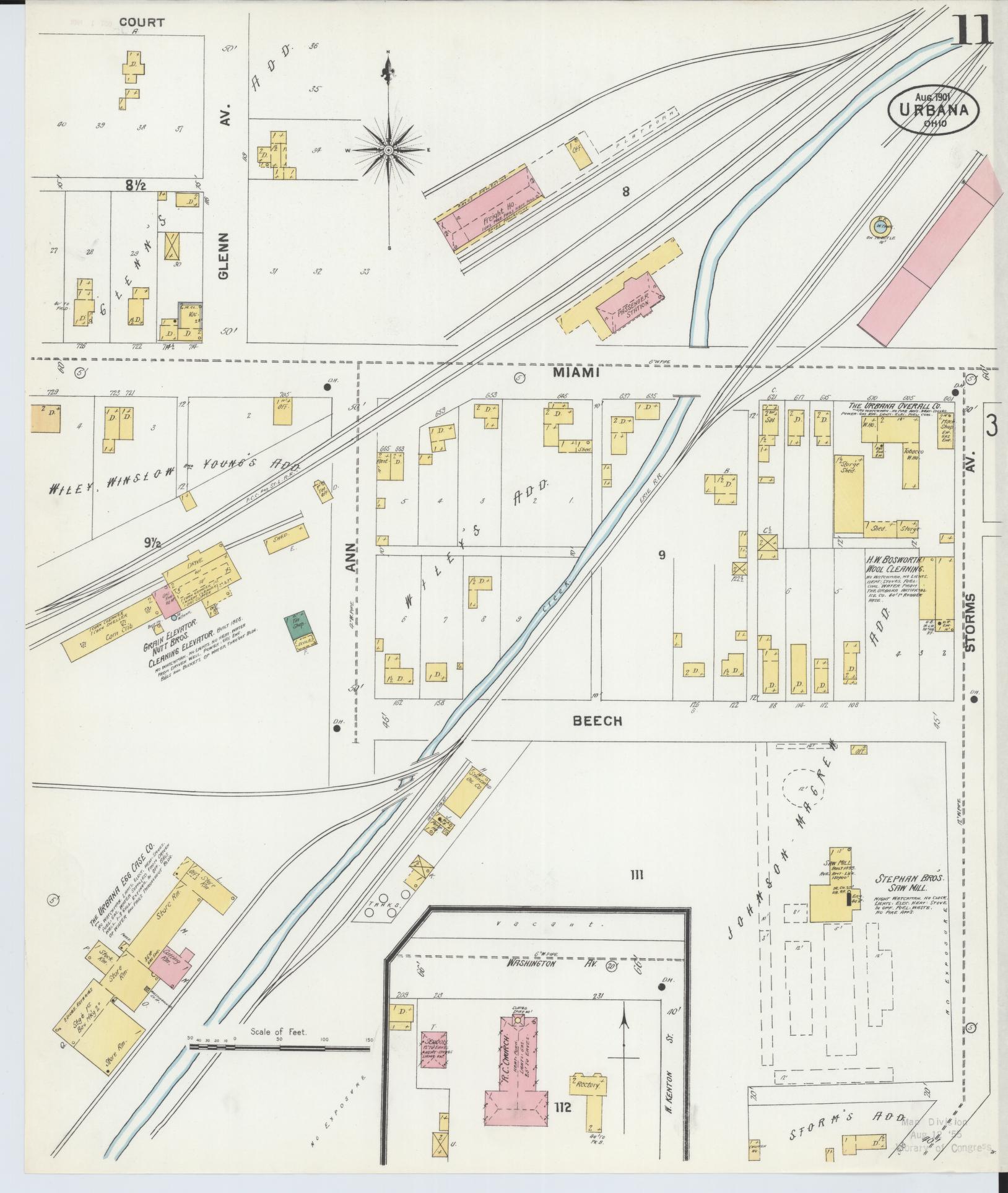 Sanborn Fire Insurance Map from Urbana, Champaign County, Ohio (1901), Sheet #0011 - Complete Map Set gallery image, historic Sanborn map, vintage wall art, Ohio Ohio
