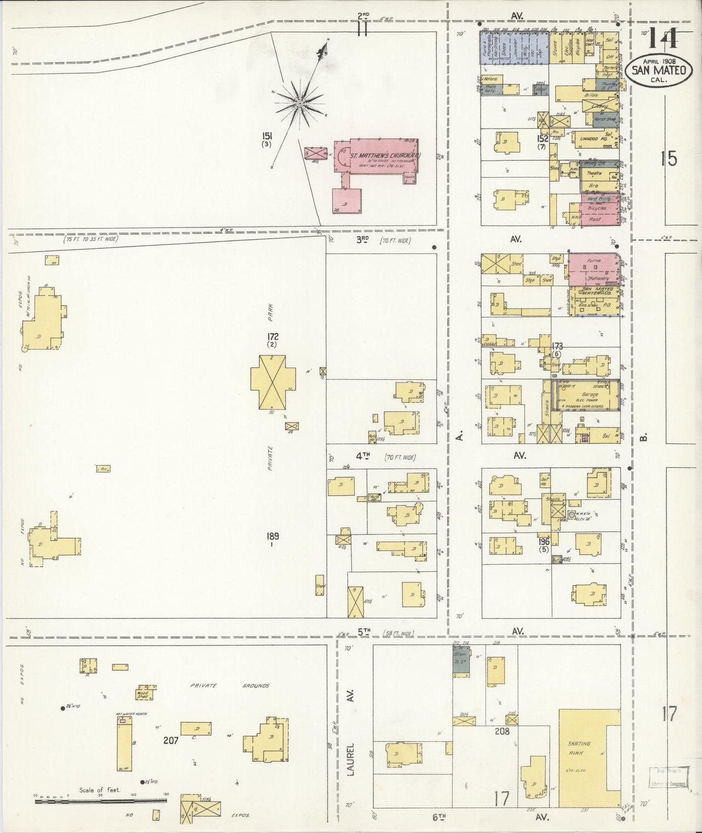 Sanborn Fire Insurance Map from San Mateo, San Mateo County, California (1908), Sheet #0014 - Complete Map Set gallery image, historic Sanborn map, vintage wall art, California California