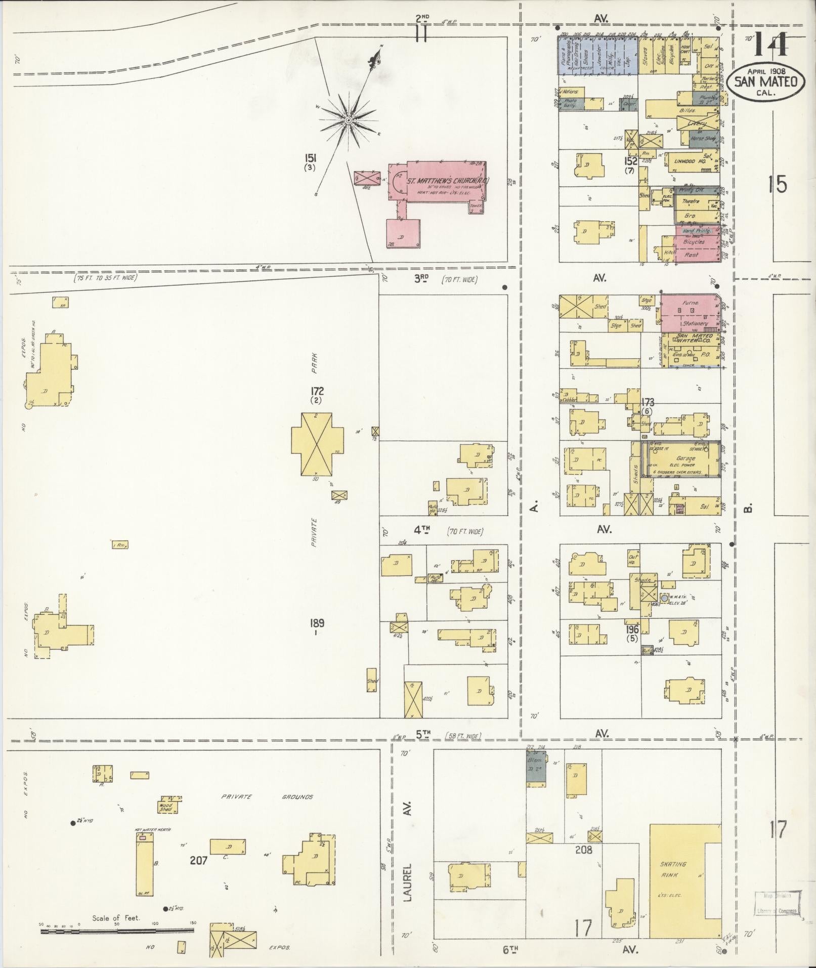 Sanborn Fire Insurance Map from San Mateo, San Mateo County, California (1908), Sheet #0014 - Complete Map Set gallery image, historic Sanborn map, vintage wall art, California California