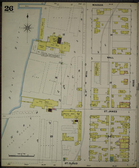 Sanborn Fire Insurance Map from La Crosse, La Crosse County, Wisconsin (1891), Sheet #0026 - Historic Sanborn Fire Insurance Map Print, vintage old map wall art, antique decor, genealogy gift, Wisconsin Wisconsin map