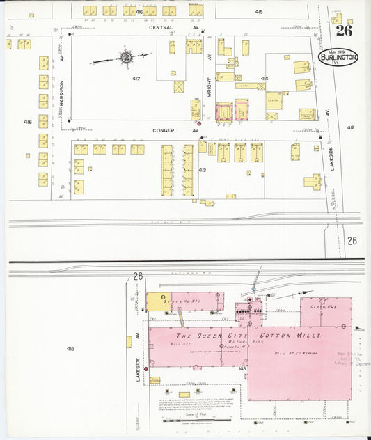Sanborn Fire Insurance Map from Burlington, Chittenden County, Vermont (1919), Sheet #0026 - Historic Sanborn Fire Insurance Map Print, vintage old map wall art, antique decor, genealogy gift, Vermont Vermont map
