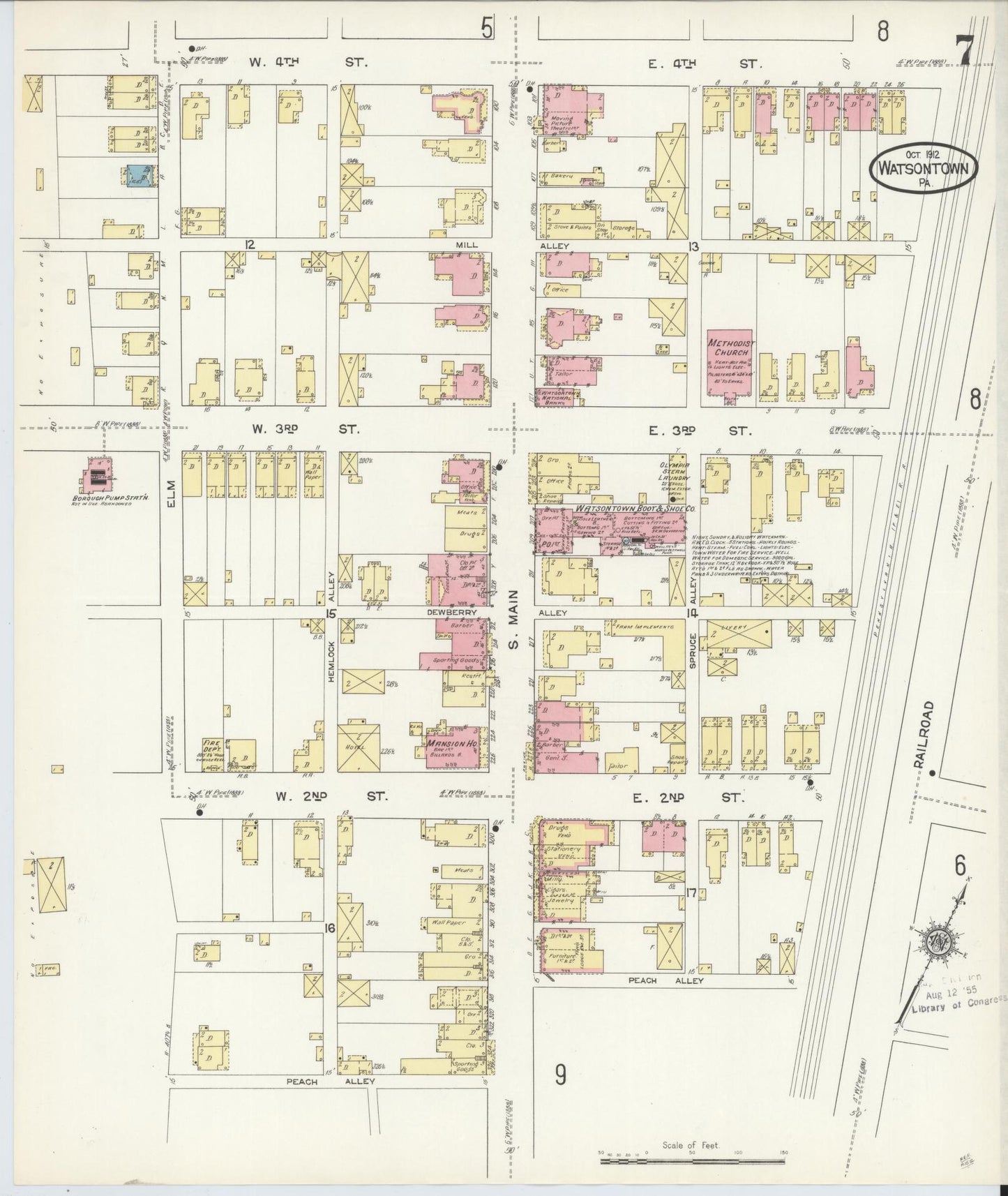Sanborn Fire Insurance Map from Watsontown, Northumberland County, Pennsylvania (1912), Sheet #0007 - Complete Map Set gallery image, historic Sanborn map, vintage wall art, Pennsylvania Pennsylvania