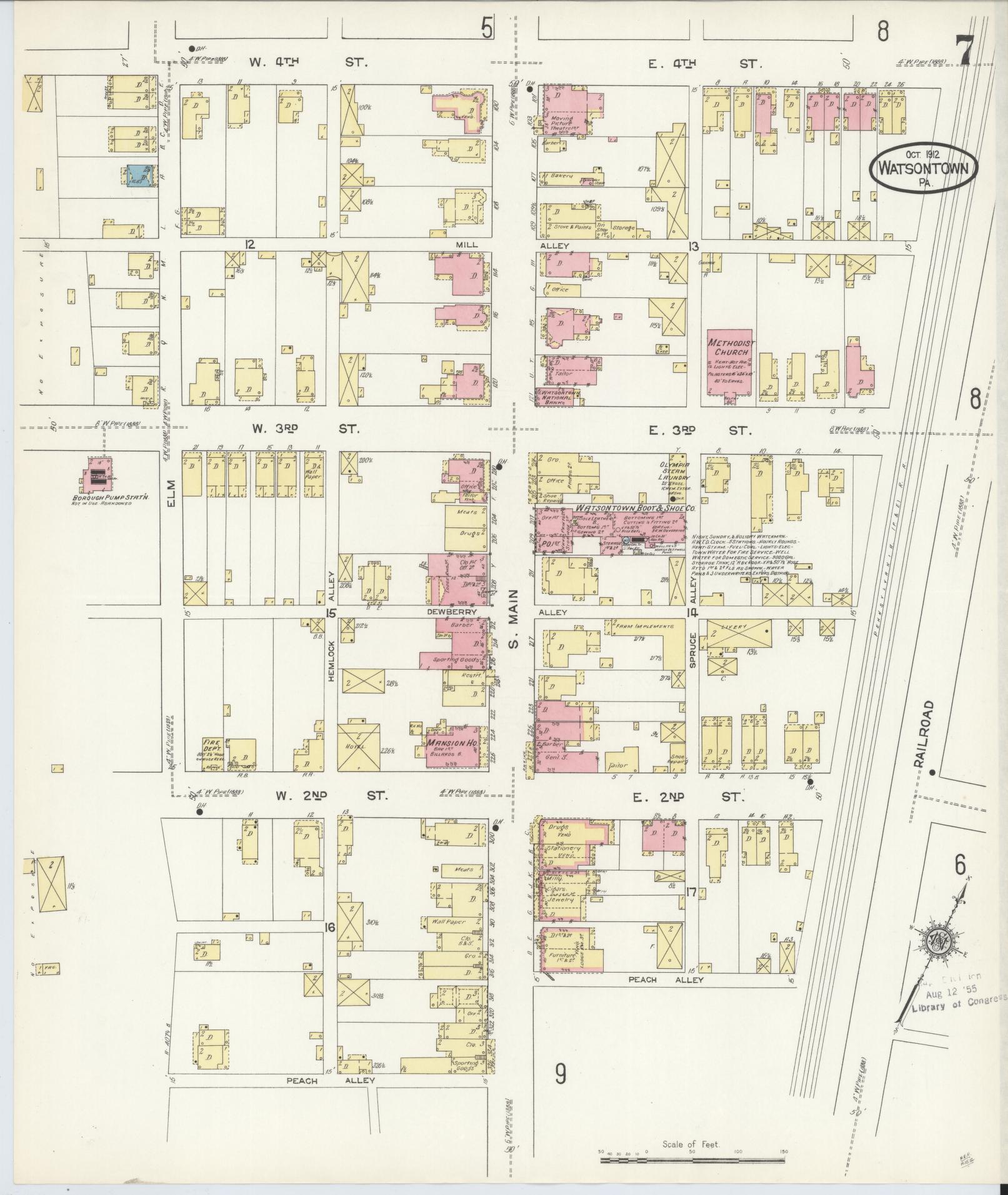 Sanborn Fire Insurance Map from Watsontown, Northumberland County, Pennsylvania (1912), Sheet #0007 - Complete Map Set gallery image, historic Sanborn map, vintage wall art, Pennsylvania Pennsylvania