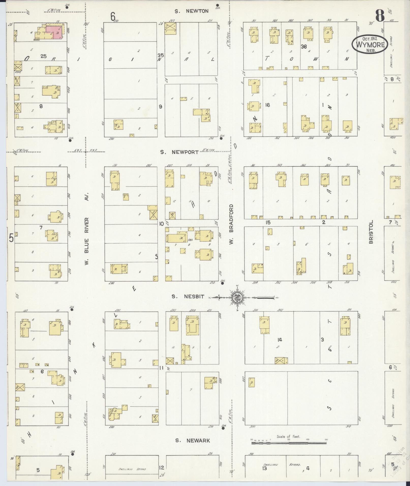 Sanborn Fire Insurance Map from Wymore, Gage County, Nebraska (1912), Sheet #0008 - Complete Map Set gallery image, historic Sanborn map, vintage wall art, Nebraska Nebraska