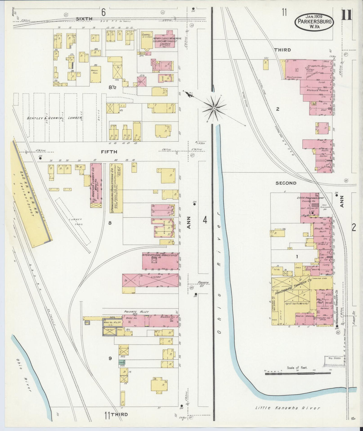 Sanborn Fire Insurance Map from Parkersburg, Wood County, West Virginia (1909), Sheet #0011 - Complete Map Set gallery image, historic Sanborn map, vintage wall art, West Virginia West Virginia
