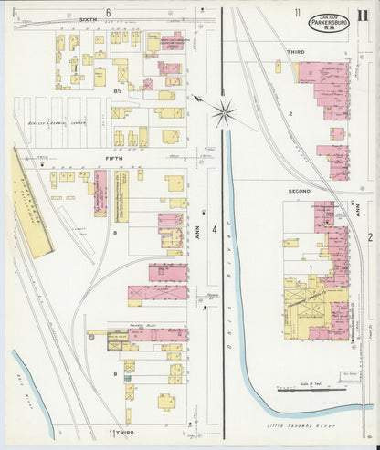 Sanborn Fire Insurance Map from Parkersburg, Wood County, West Virginia (1909), Sheet #0011 - Complete Map Set gallery image, historic Sanborn map, vintage wall art, West Virginia West Virginia