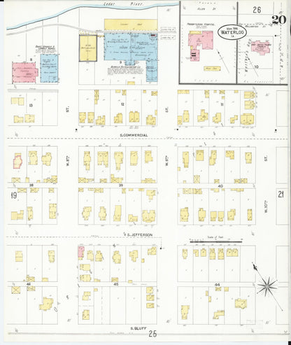 Sanborn Fire Insurance Map from Waterloo, Black Hawk County, Iowa (1906), Sheet #0020 - Historic Sanborn Fire Insurance Map Print, vintage old map wall art