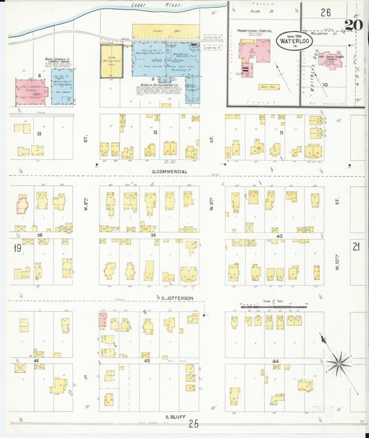 Sanborn Fire Insurance Map from Waterloo, Black Hawk County, Iowa (1906), Sheet #0020 - Historic Sanborn Fire Insurance Map Print, vintage old map wall art