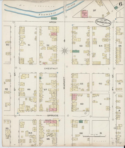Sanborn Fire Insurance Map from Shamokin, Northumberland County, Pennsylvania (1885), Sheet #0006 - Historic Sanborn Fire Insurance Map Print, vintage old map wall art, antique decor, genealogy gift, Pennsylvania Pennsylvania map