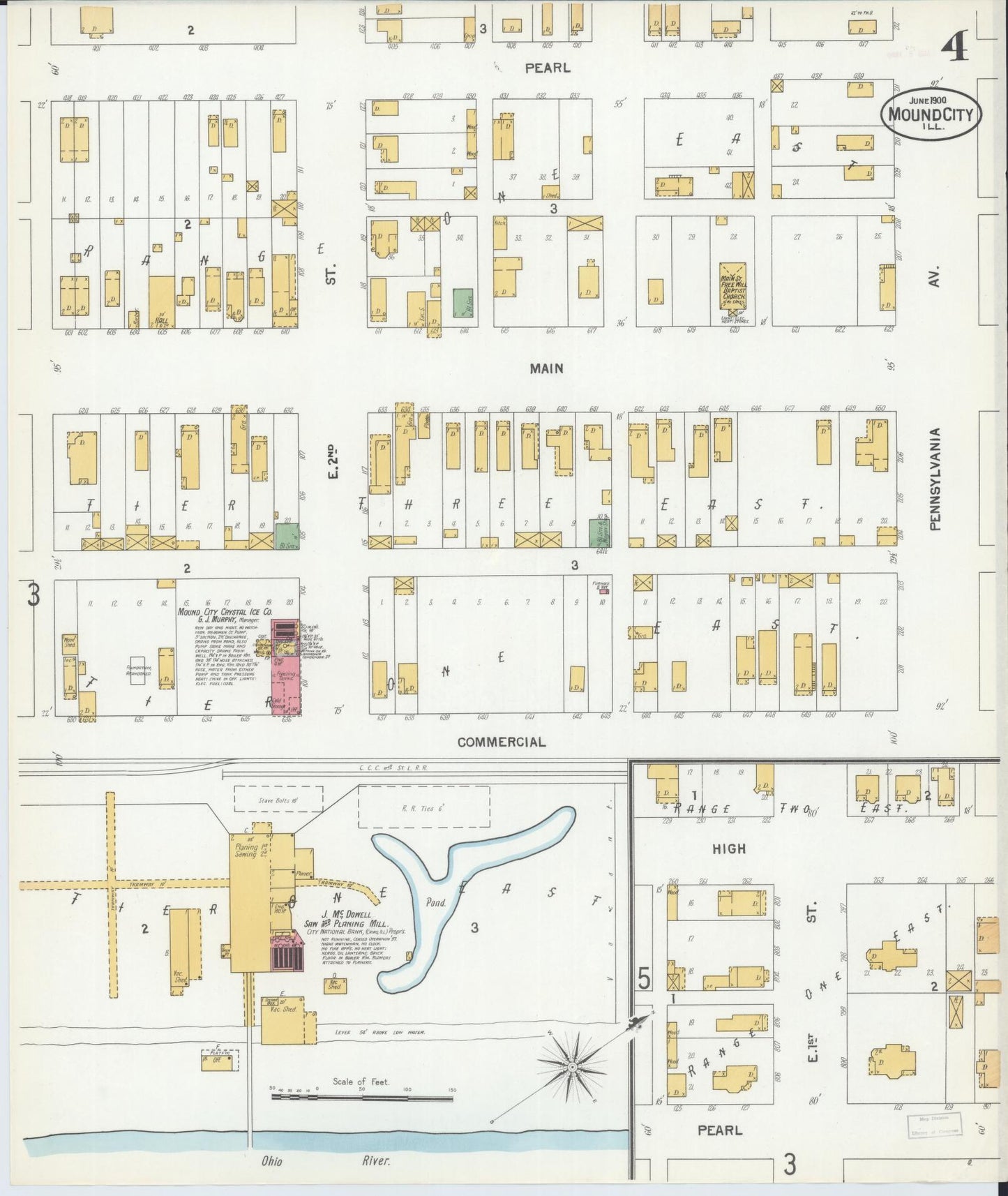 Sanborn Fire Insurance Map from Mound City, Pulaski County, Illinois (1900), Sheet #0004 - Historic Sanborn Fire Insurance Map Print, vintage old map wall art, antique decor, genealogy gift, Illinois Illinois map