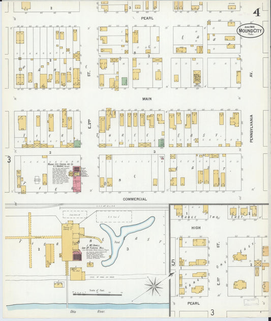 Sanborn Fire Insurance Map from Mound City, Pulaski County, Illinois (1900), Sheet #0004 - Historic Sanborn Fire Insurance Map Print, vintage old map wall art, antique decor, genealogy gift, Illinois Illinois map