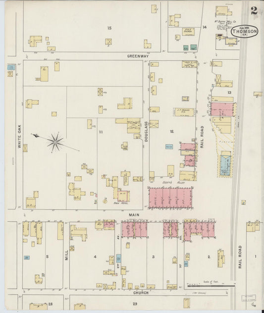 Sanborn Fire Insurance Map from Thomson, McDuffie County, Georgia (1895), Sheet #0002 - Historic Sanborn Fire Insurance Map Print, vintage old map wall art, antique decor, genealogy gift, Georgia Georgia map