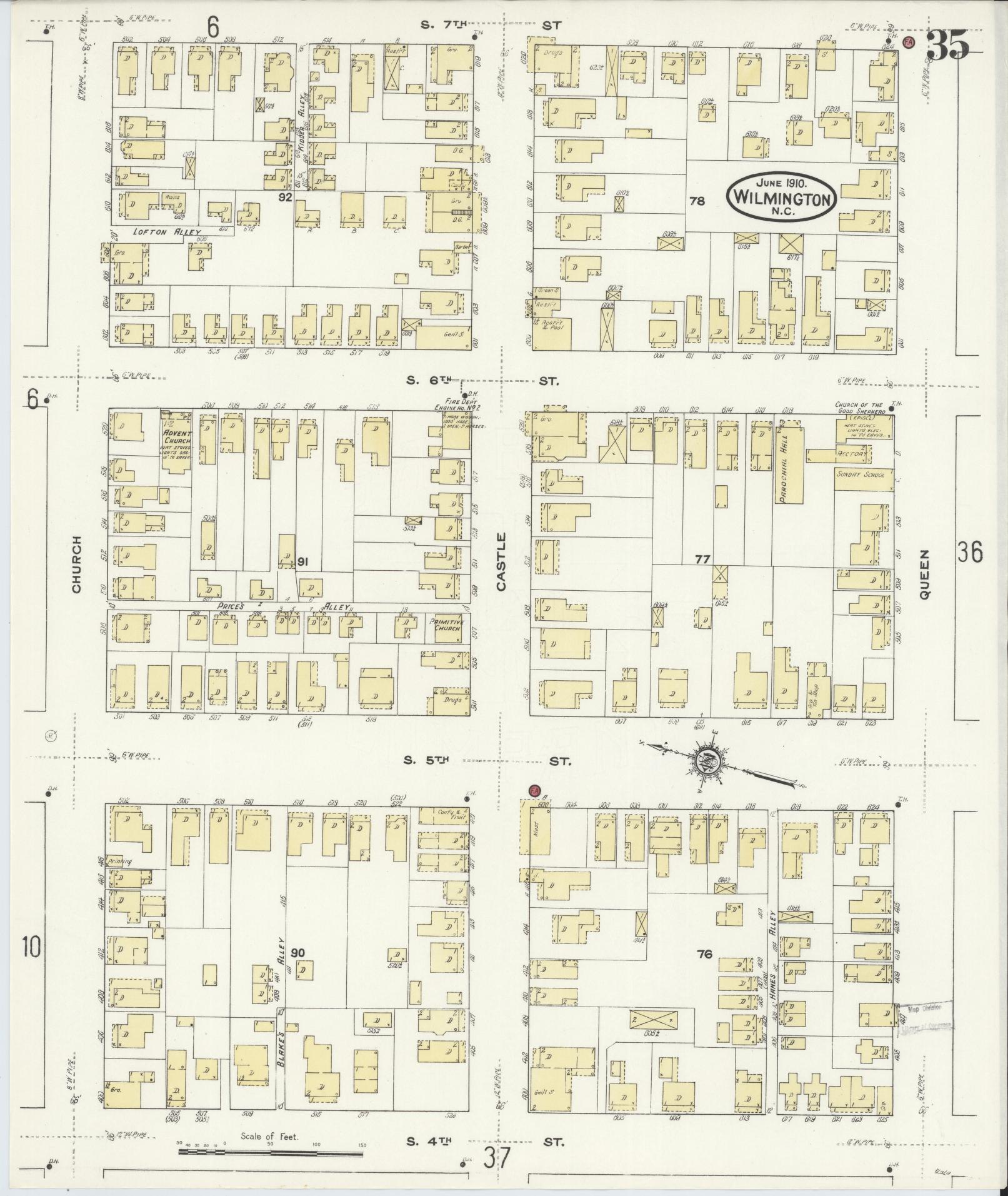 Sanborn Fire Insurance Map from Wilmington, New Hanover County, North Carolina (1910), Sheet #0035 - Complete Map Set gallery image, historic Sanborn map, vintage wall art, North Carolina North Carolina
