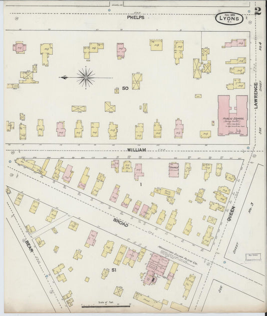 Sanborn Fire Insurance Map from Lyons, Wayne County, New York (1889), Sheet #0002 - Historic Sanborn Fire Insurance Map Print, vintage old map wall art, antique decor, genealogy gift, New York New York map
