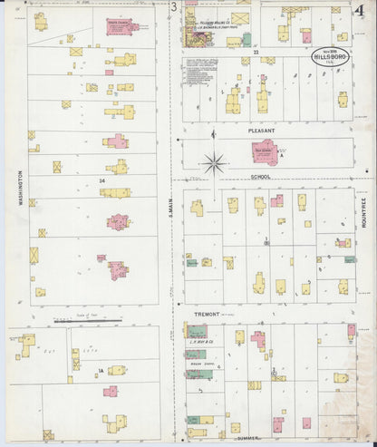 Sanborn Fire Insurance Map from Hillsboro, Montgomery County, Illinois (1899), Sheet #0004 - Complete Map Set gallery image, historic Sanborn map, vintage wall art, Illinois Illinois