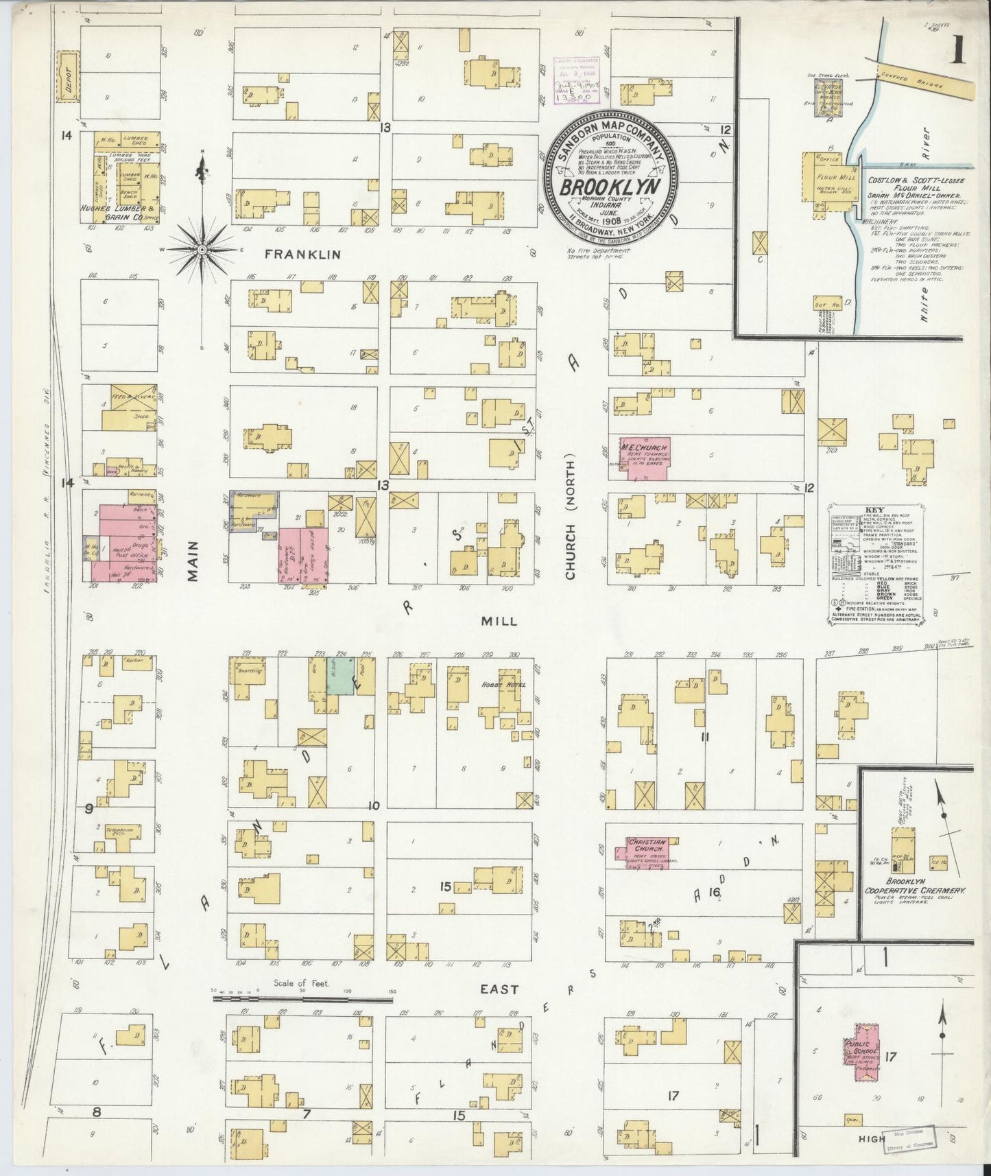 Sanborn Fire Insurance Map from Brooklyn, Morgan County, Indiana (1908), Sheet #0001 - Complete Map Set gallery image, historic Sanborn map, vintage wall art, Indiana Indiana