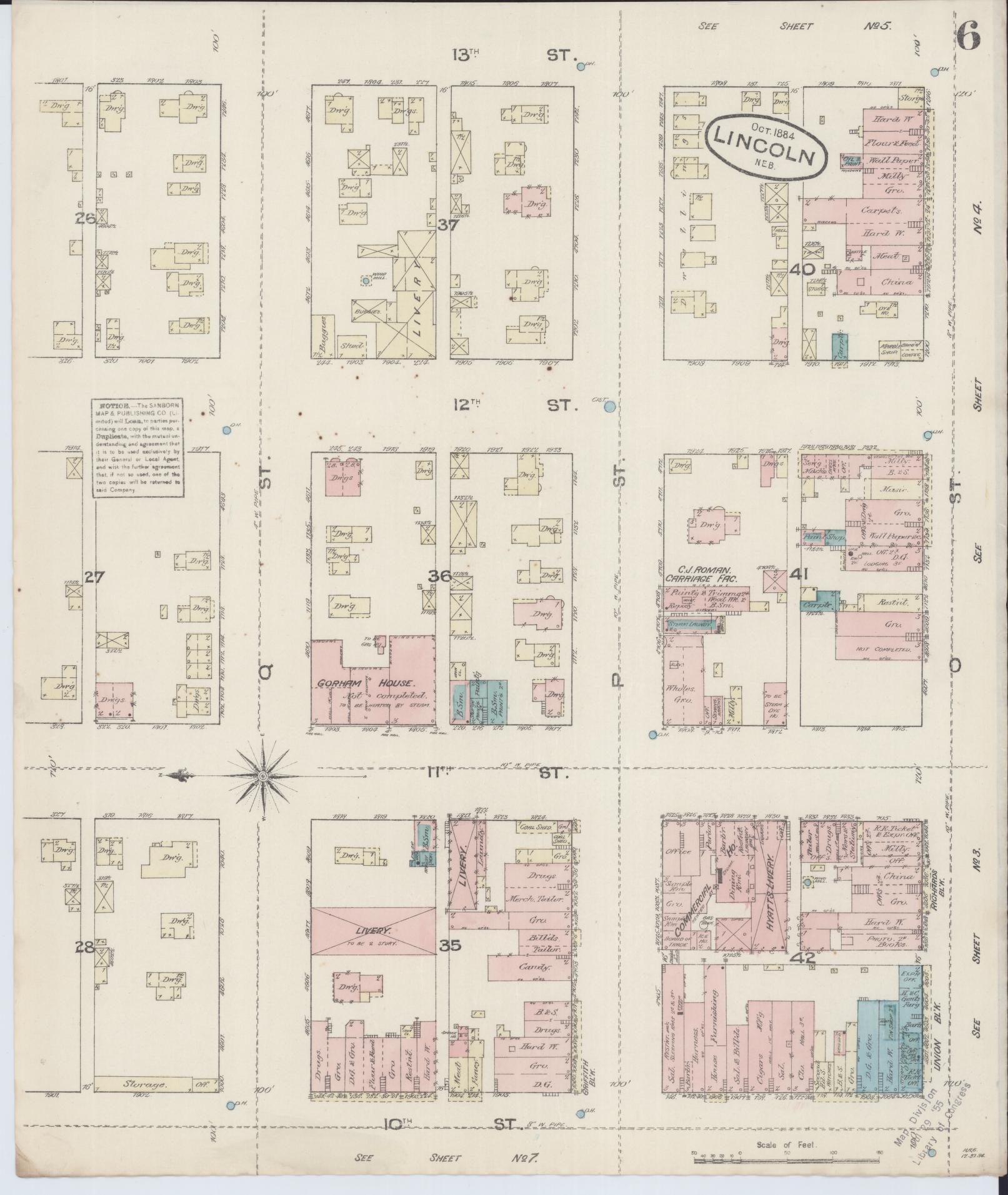 Sanborn Fire Insurance Map from Lincoln, Lancaster County, Nebraska (Unknown), Sheet #0006 - Historic Sanborn Fire Insurance Map Print, vintage old map wall art, antique decor, genealogy gift, Nebraska Nebraska map
